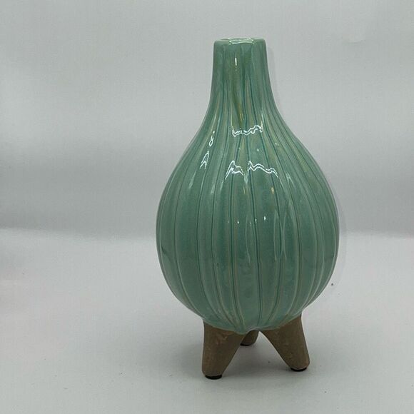 Art Pottery Arts Crafts Tall Onion Bulb Vase Turquoise W/Legs Collectible Decor - Picture 5 of 7